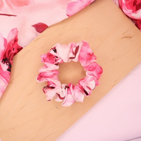 Gumka do włosów - scrunchie S różowe kwiaty
